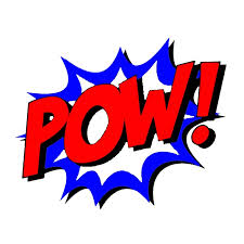 Comic-style graphic featuring the word 'POW!' in bold red letters, surrounded by a blue and white explosion effect.