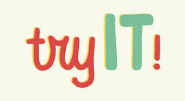 Colorful text graphic that reads 'try IT!' on a light background.