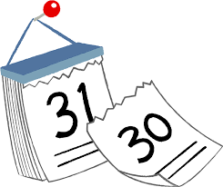 A wall calendar with pages showing the numbers 30 and 31, indicating the transition to a new month.